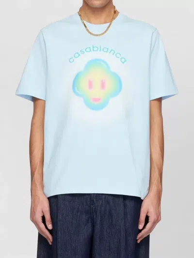 Casablanca Ribbed Crew Neck Short Sleeve T-shirt With Airbrush Artwork In Blue
