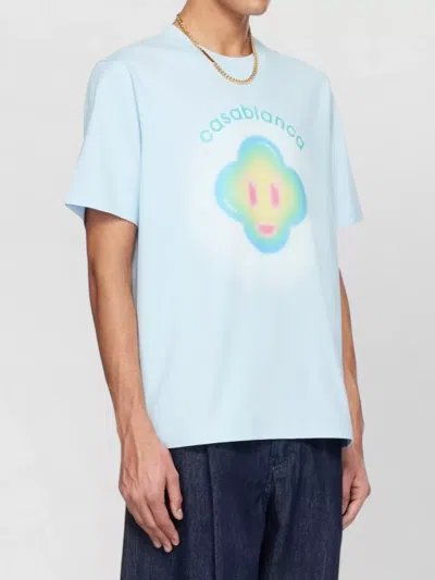 Casablanca Ribbed Crew Neck Short Sleeve T-shirt With Airbrush Artwork In Blue