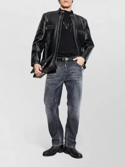 Dsquared2 Stretch Denim Sexy Twist Jeans With Paint Effect Details 17c In Black