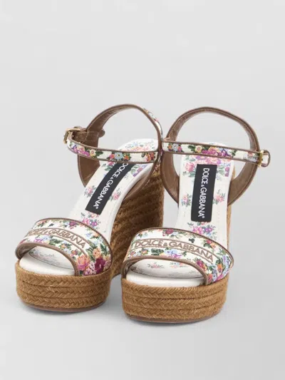 Dolce & Gabbana Wedge Sandals With Logo Embroidery In White