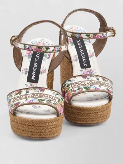 Dolce & Gabbana Wedge Sandals With Logo Embroidery In White