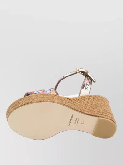 Dolce & Gabbana Wedge Sandals With Logo Embroidery In White