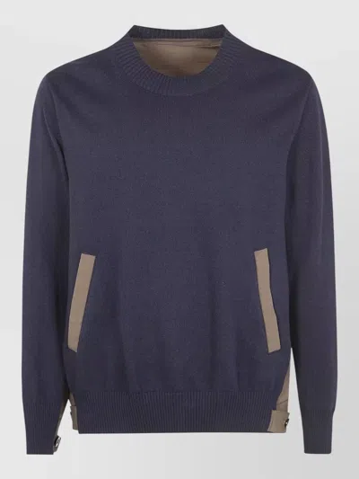 Sacai Cotton Typewriter X Knit Pullover In Blue