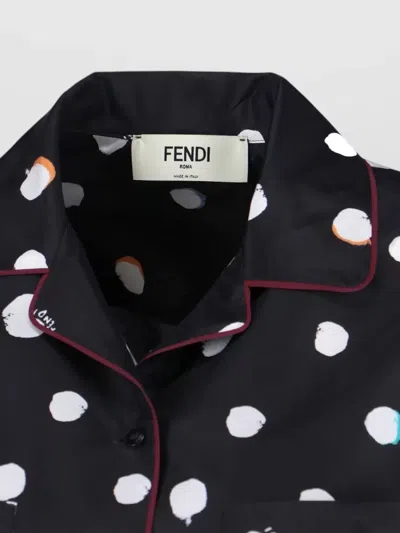 Fendi Long Sleeve Top Polka Dots Chest Pocket In Black