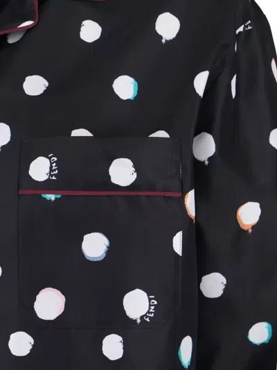 Fendi Long Sleeve Top Polka Dots Chest Pocket In Black