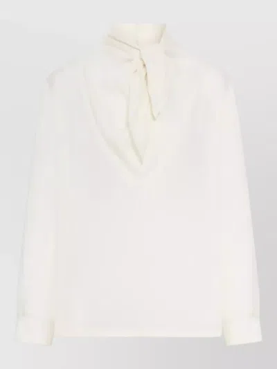 Max Mara Tie-detailed Silk Crepe De Chine Blouse In Neutral