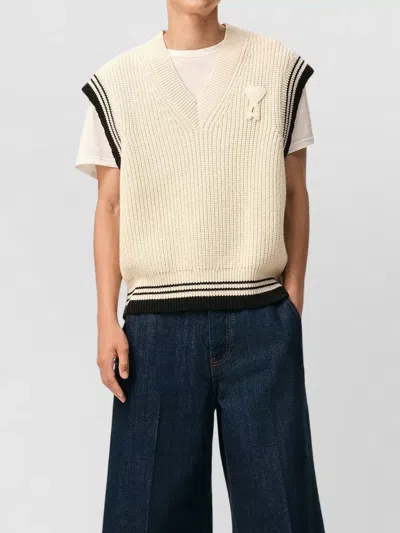 Ami Alexandre Mattiussi Ami Paris Ribbed Wool Sleeveless Ami De Coeur Sweater In Neutral