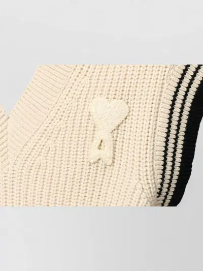 Ami Alexandre Mattiussi Ami Paris Ribbed Wool Sleeveless Ami De Coeur Sweater In Neutral