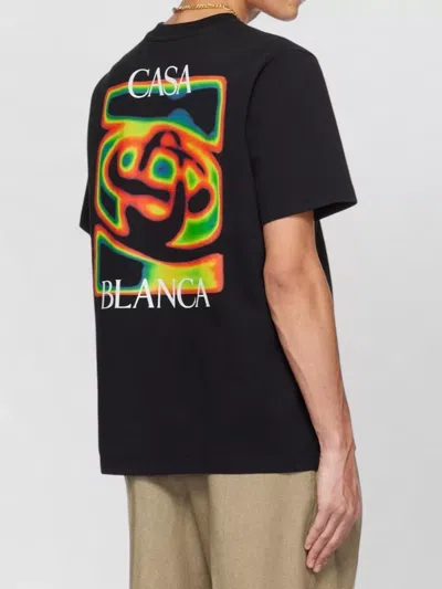 Casablanca Black Crewneck T-shirt With Logo Detail On The Front And Maxi Logo On The Rear In Cotton Man