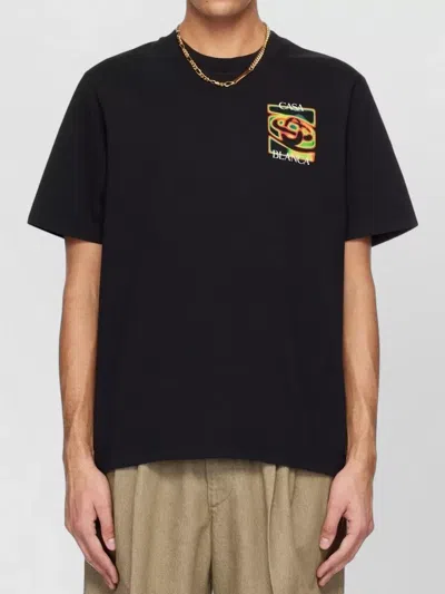 Casablanca Black Crewneck T-shirt With Logo Detail On The Front And Maxi Logo On The Rear In Cotton Man