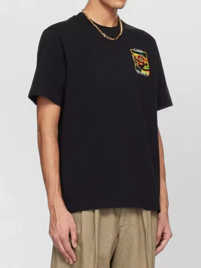 Casablanca Black Crewneck T-shirt With Logo Detail On The Front And Maxi Logo On The Rear In Cotton Man