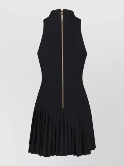 Balmain Knee Length Dress Pleated Skirt Buckle In Black