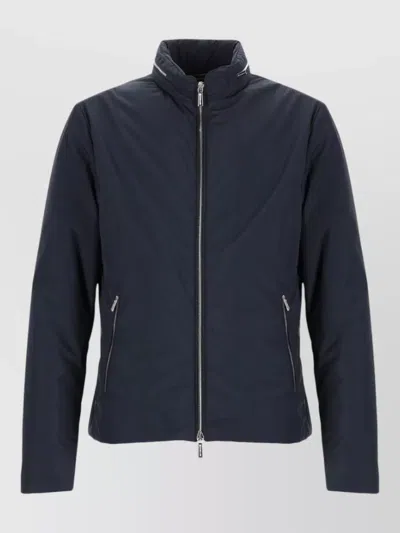 Moorer Navy Blue Solid Mock Collar Jacket In Blue