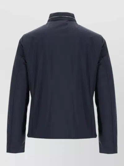 Moorer Navy Blue Solid Mock Collar Jacket In Blue