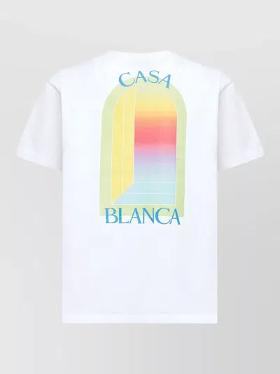 Casablanca White Graphic Print Ribbed Crewneck T-shirt In White