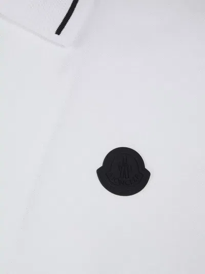Moncler White Logo Patch Cotton Polo In White