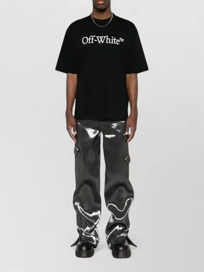 Off-white Black Oversized T-shirt With Contrasting Logo Lettering Print In Cotton Man