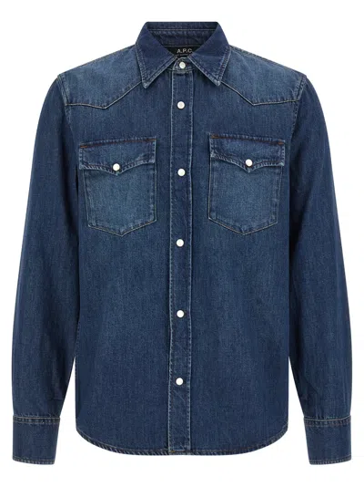 A.p.c. Long Sleeve Denim Shirt With Chest Pockets In Blue