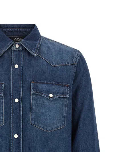 A.p.c. Long Sleeve Denim Shirt With Chest Pockets In Blue
