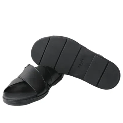 Prada Triangle Logo Criss-cross Sandals In Black