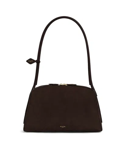 Alaïa Le Bouledogue Bowling Shoulder Bag In Nubuck Leather In Brown
