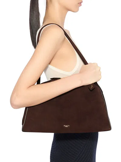Alaïa Le Bouledogue Bowling Shoulder Bag In Nubuck Leather In Brown