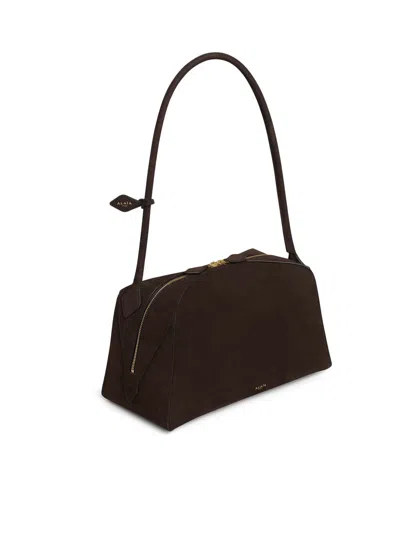 Alaïa Le Bouledogue Bowling Shoulder Bag In Nubuck Leather In Brown