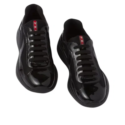 Prada Speedrock Leather And Mesh Fabric Sneakers Shoes In Black