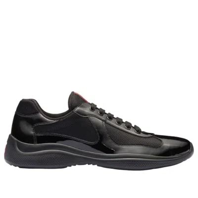 Prada Speedrock Leather And Mesh Fabric Sneakers Shoes In Black