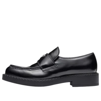 Prada Triangle Logo Brushed Leather Loafers In Black