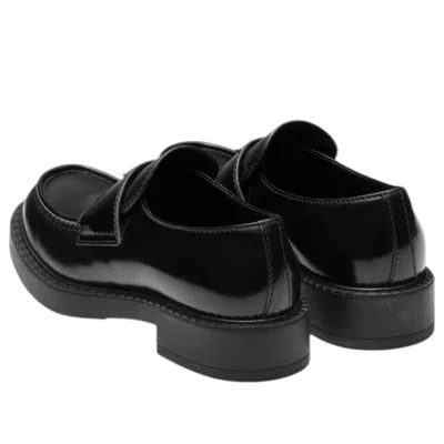 Prada Triangle Logo Brushed Leather Loafers In Black