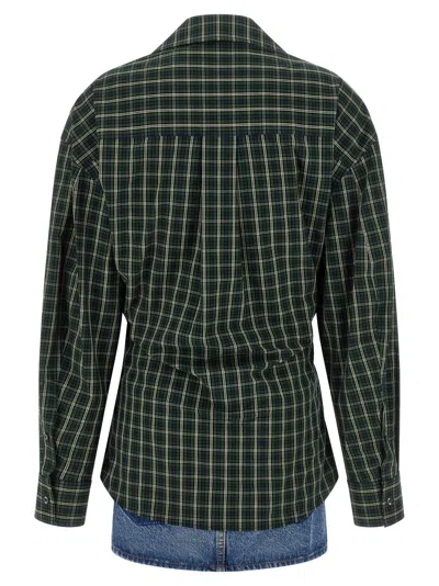 Alexander Wang Long Sleeve Check & Denim Wrap Dress In Green