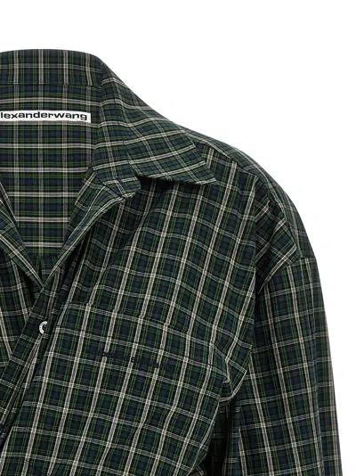Alexander Wang Long Sleeve Check & Denim Wrap Dress In Green