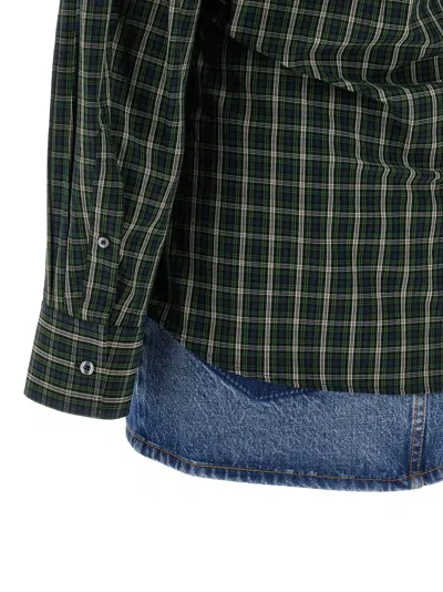 Alexander Wang Long Sleeve Check & Denim Wrap Dress In Green