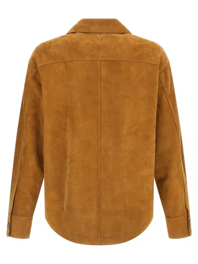 Ami Alexandre Mattiussi Suede Oversize Shirt Long Sleeves Chest Pocket In Brown
