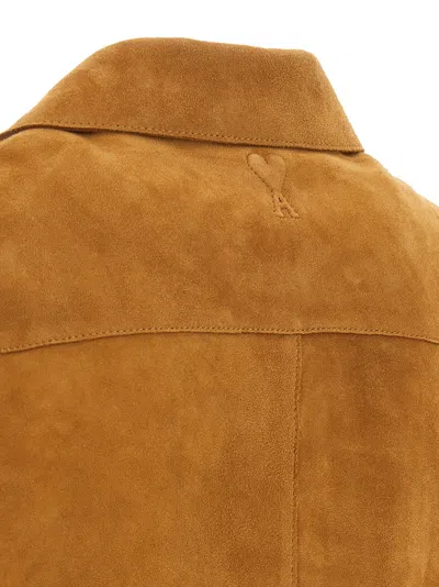 Ami Alexandre Mattiussi Suede Oversize Shirt Long Sleeves Chest Pocket In Brown