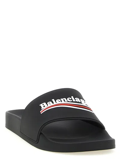 Balenciaga Embossed Logo Slip-on Sandals With Moulded Footbed In Black