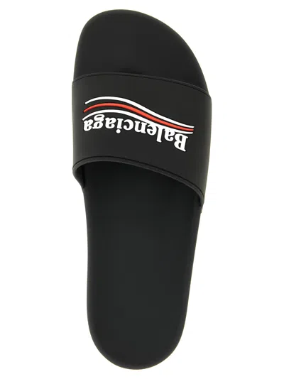Balenciaga Embossed Logo Slip-on Sandals With Moulded Footbed In Black