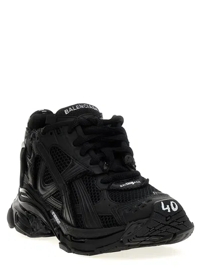 Balenciaga Men Runner Mesh And Leather Sneakers In Black