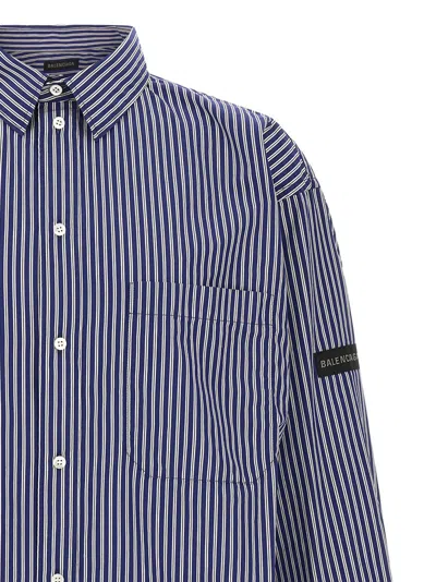 Balenciaga Poplin Shirt Striped Long Sleeves Pocket In Blue