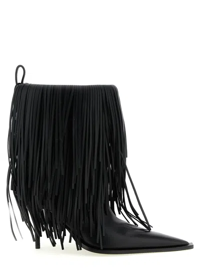 Balenciaga Avenue Fringe Ankle Boots Pointed Toe Pull Tab In Black