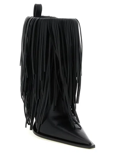 Balenciaga Avenue Fringe Ankle Boots Pointed Toe Pull Tab In Black
