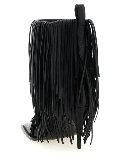 Balenciaga Avenue Fringe Ankle Boots Pointed Toe Pull Tab In Black