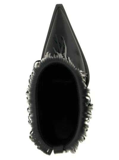 Balenciaga Avenue Fringe Ankle Boots Pointed Toe Pull Tab In Black