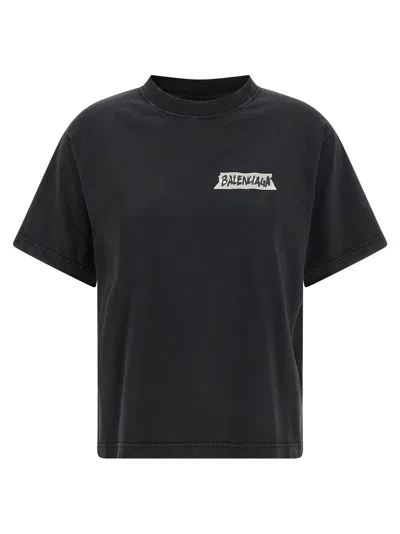 Balenciaga Medium Fit Masking Tape Logo Dry Jersey T-shirt In Black