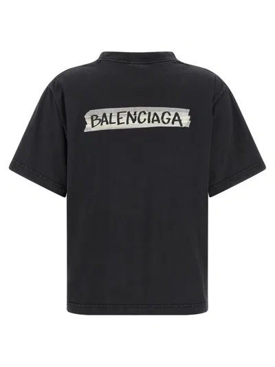 Balenciaga Medium Fit Masking Tape Logo Dry Jersey T-shirt In Black