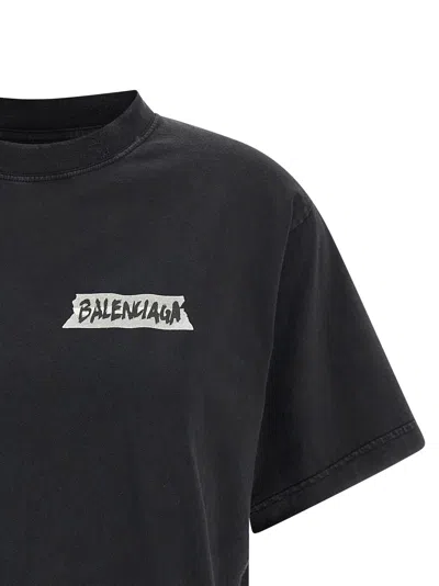 Balenciaga Medium Fit Masking Tape Logo Dry Jersey T-shirt In Black