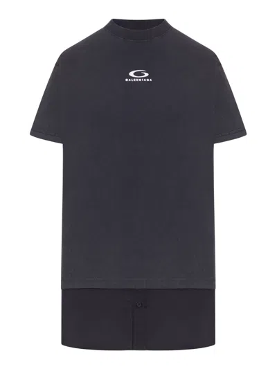 Balenciaga Women Hybrid T-shirt Dress With Sport Icon Logo In Black