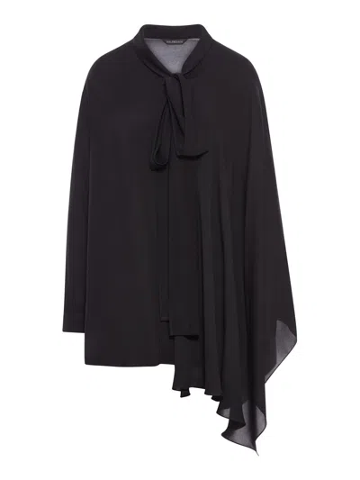 Balenciaga Asymmetric Black Silk Blouse With Scarf Women In Black