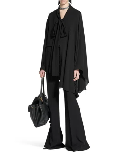 Balenciaga Asymmetric Black Silk Blouse With Scarf Women In Black